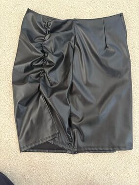 Windsor Black Faux Leather Ruched Side Pencil Skirt